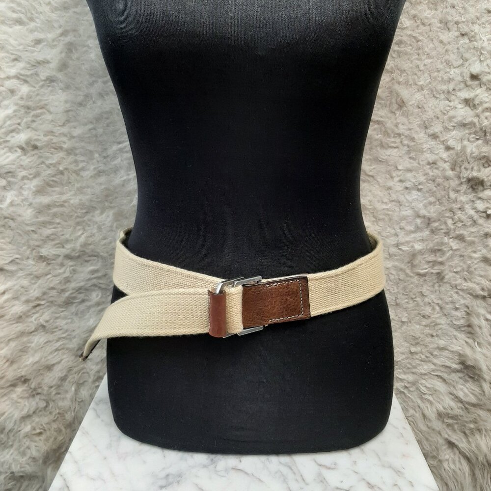 Vintage Roots Cream Cotton/Leather Belt Size M Made in Canada